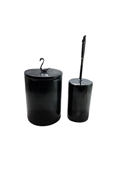 ege gross Black Marble Trash Can/Brush Set