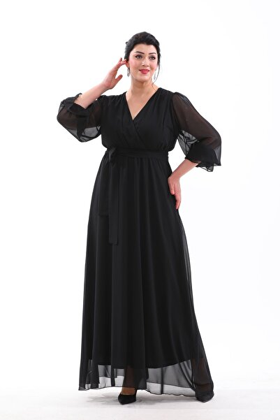 IŞILTI فستان سهرة برقبة كروز وأطراف أكمام مطاطية، مقاس طويل، مقاس كبير، فستان...