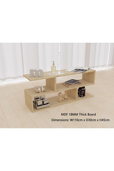 Mahmayi Modern TV Stand and Coffee Table with 2 Tier Storage Shelf, Monitor Stand for Home-NATURAL DAVOS OAK
