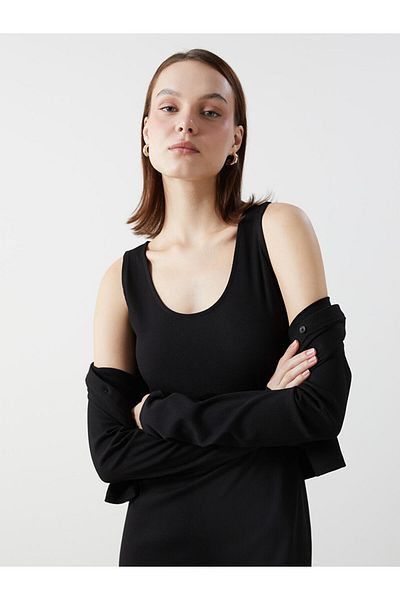 LC Waikiki Γυναικείο φόρεμα και ζακέτα LCW Comfort Black Crew Neck