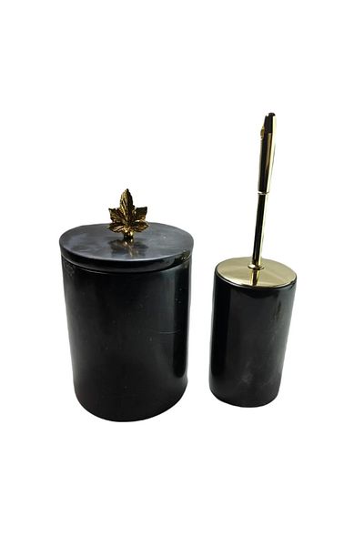 ege gross Black Marble Trash Can/Brush Set