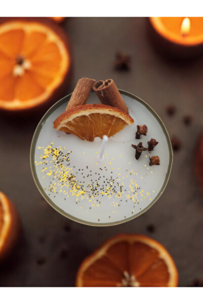 DESİGN Tarçın ve Portakal Aromalı, El Yapımı Dekoratif Mum, Doğal Aromaterapi...