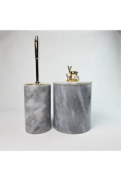 ege gross Gray Marble Trash Can/Brush Set