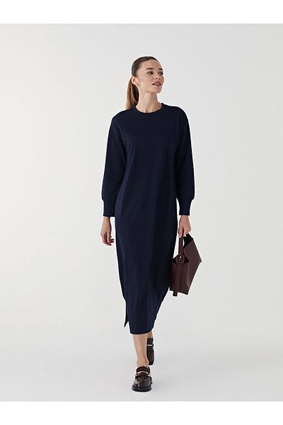 LC Waikiki Γυναικείο φόρεμα LCW Modest Navy Blue Crew Neck