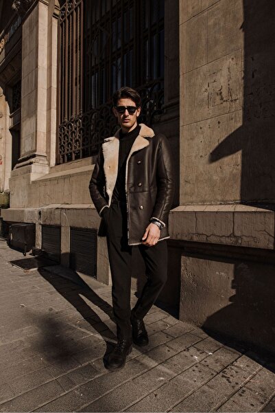 CE-YIL DERİ ÜRÜNLERİ Erkek  Haki̇ki̇ Napa Kürk Ceket