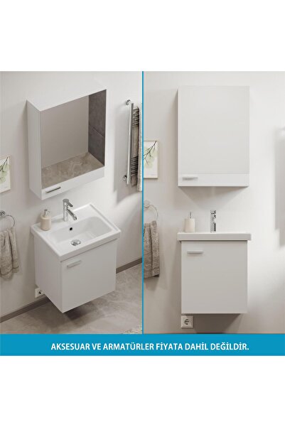 AQUA BAGNO Basic Alt dolap + Üst dolap -Lavabo dahil-Beyaz ,50 cm. 3 parça