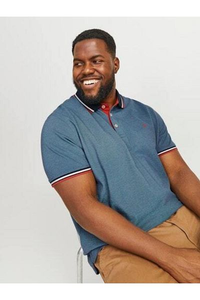 Jack & Jones Tricou pentru bărbați din bumbac albastru cu gât polo mărime mare 12143859