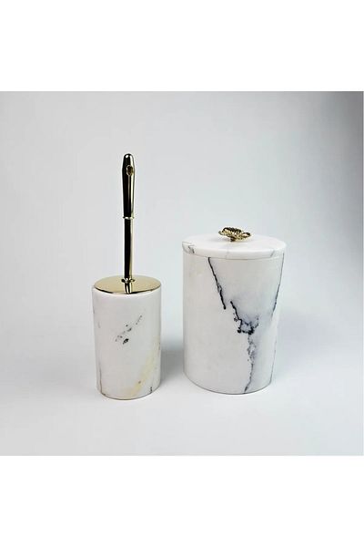 ege gross Lilac Marble Trash Can/Brush Set