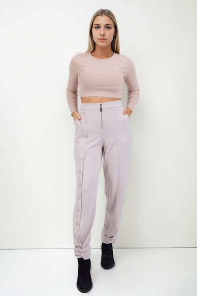 Vitrin بنطلون قماش مشروط بأزرار أمامية وسحاب