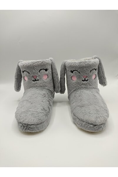 fluffy Peluş, Sıcak Kumaştan, Nakışlı, Kulaklı, Kalın Termo Sessiz Tabanlı Kadın Kadın Ev Botu Pandufu