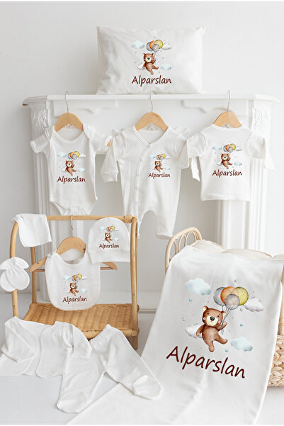 Bebe wini İsme Özel %100 Pamuk Baskılı 11'li Organik Bebek Hastane Çıkışı M96
