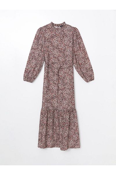 LC Waikiki Lcwaikiki Classic Black Stand Collar Print Women's Dress