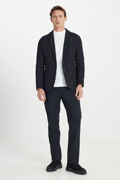 ALTINYILDIZ CLASSICS Men's Black Slim Fit Slim Fit Mono Neck Zipper Pocket Suit Jacket