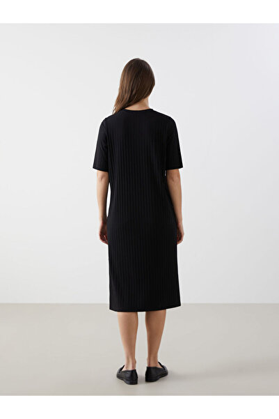 LC Waikiki LCW Comfort fekete kerékpáros nyakú texturált női ruha