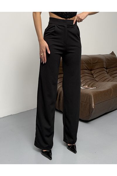COMBİNE MİCHAİL Black Line Lycra Velcro Closure Palazzo Women's Trousers