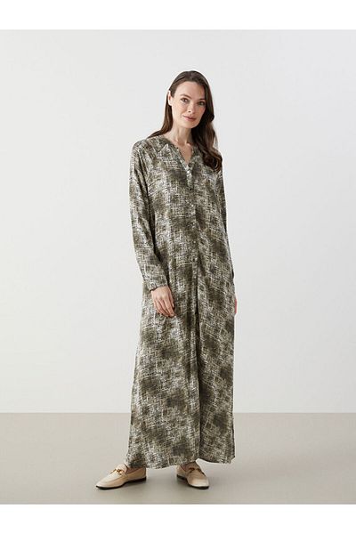 LC Waikiki Lcw Grace Green Runaway Collar Print Women's Shirt Dress