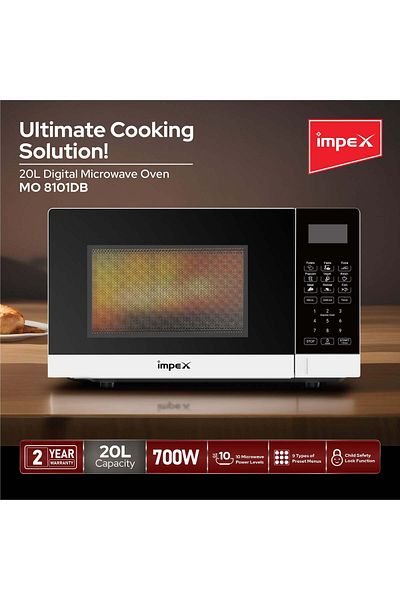 İMPEX 20L Digital Microwave Oven With Easy Reheat And Defrost Function 700 W White & Black