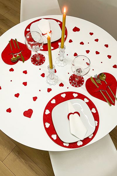 Kuzeylina Couples &Apos; S Valentine's Day, Special Occasion Heart Patterned Felt Plate Set - Romantic Set