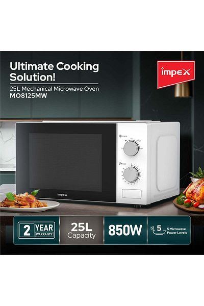 İMPEX 25L Manual Microwave Oven With Easy Reheat And Defrost Function 850 W White & Black