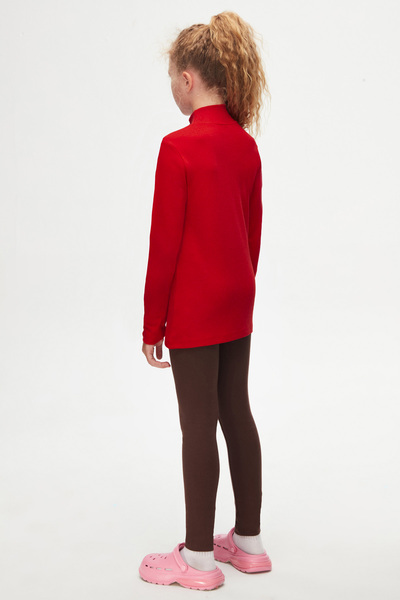 LOVETTI Girl's Red Long Sleeve Half Turtleneck T-shirt