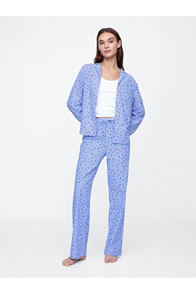 GAP Kadın Açık Mavi Desenli Poplin Pijama Altı