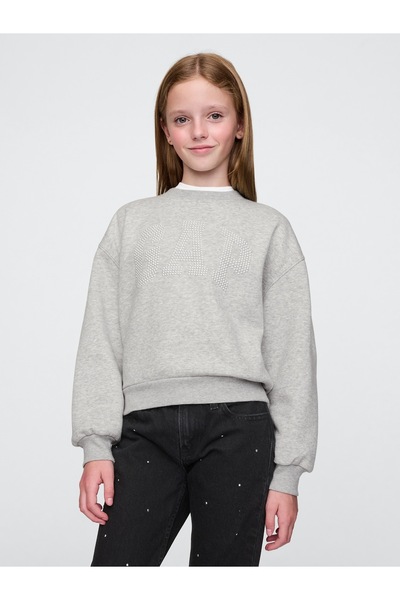 GAP Kız Çocuk Gri Gap Logo Oversize Fleece Sweatshirt