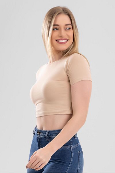 BAYKAR Women's Cotton Crew Neck Short Sleeve Plain Basic Crop T-Shirt 6221 Skin Color