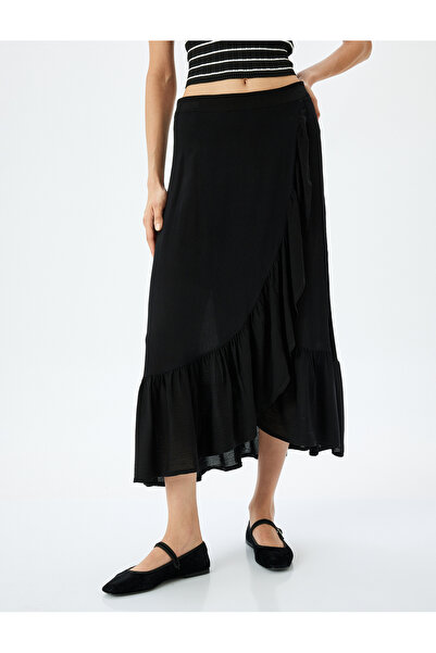 Koton Midi Boy Viskon Kruvaze Fırfırlı Etek