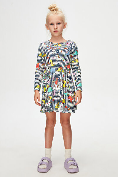 LOVETTI Girl's Rainbow Unicorn Pattern Long Sleeve Dress