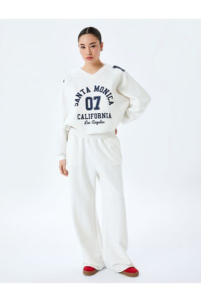 Koton College Printed Long Sleeve Oversize V-Neck Sweatshirt