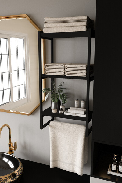 AJU Wall Shelf Towel Rack 3-Tier Shelf Bathroom Kitchen Organizer Modern Spacious Storage Shelf Stylish Towel Holder