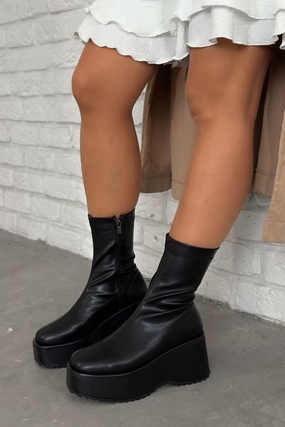 Shoebutik Γυναικείες Stretch Μποτάκια Rosse Black Wedge Sole