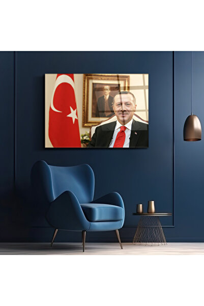 Zerawall Recep Tayyip Erdoğan Türk Bayrağı Cam Tablo Kırılmaz Cam Ofis Ve Okul Dekorasyonu