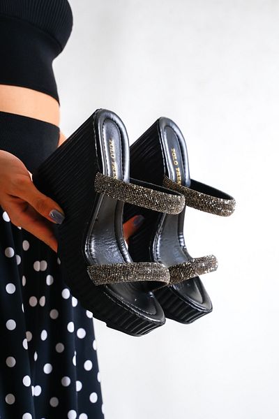 POLO PRESTIGE Wedding Ring Black Women's Platform Slippers