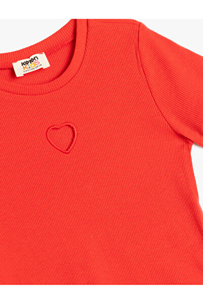 Koton Cotton Heart Detail Short Sleeve Crew Neck Basic Crop T-Shirt