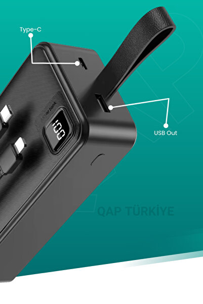 Trendup Powerbank 30.000 Mah Gerçek Kapasiteli 22.5 Watt Süper Hızlı Dijital Göstergeli Kendinden Kablolu
