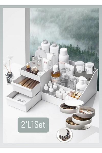 Bayev Set de organizatoare cosmetice Elegance din 2 piese (cutie de bijuterii cu sertar și cutie rotativă pentru bijuterii) Organizator de machiaj