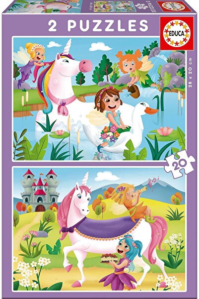 EDUCA Children's Picture Puzzle - Unicorns and Fairies, 2 x 20 Pieces (Model 18064)
