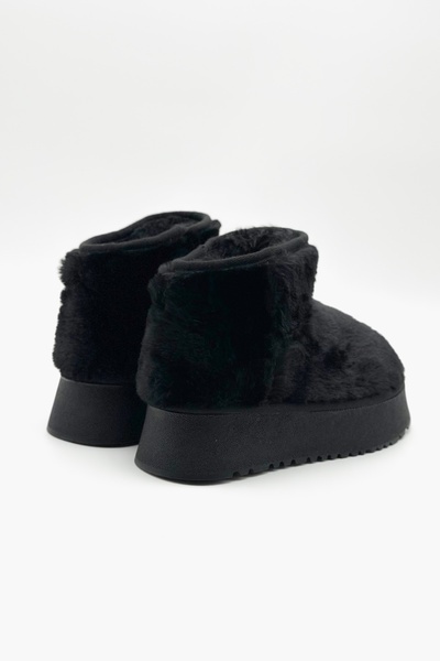 Shoebutik Browny Siyah Peluş Kışlık Taban Kadın Bot