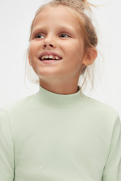 LOVETTI Green Long Sleeve Girl's T-shirt - Half Turtleneck