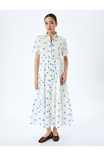 Koton Φόρεμα με κοντό μανίκι με λουλουδάτο κουμπιά με μακρύ πουκάμισο