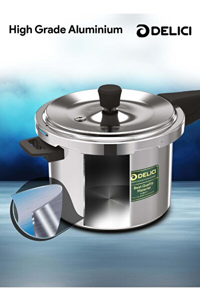 DELICI طنجرة ضغط بغطاء خارجي من الألومنيوم فضية اللون سعة 5 لتر
