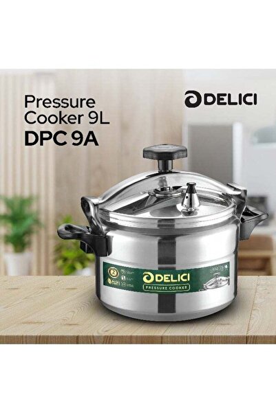 DELICI طنجرة ضغط عربية من الألومنيوم باللون الفضي سعة 9 لتر