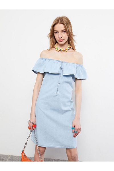 LC Waikiki Rochie Rodeo Jean de damă, din bumbac, cu gât de barcă, fără mâneci