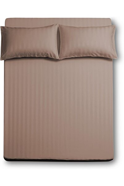 Master Home Textile 3-piece King Fitted Sheet Set 200×200+35cm Deep Pocket Brown Striped Microfiber