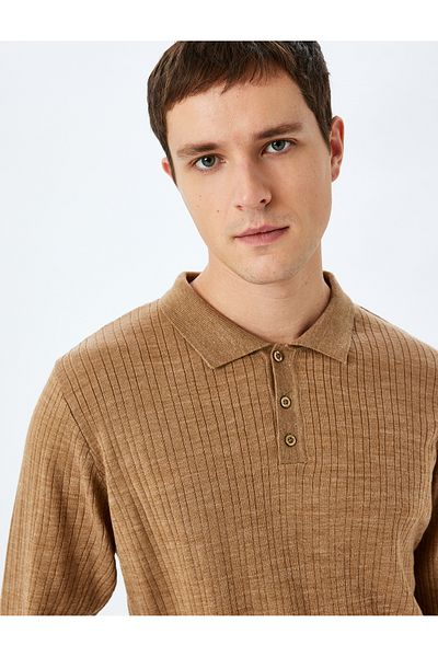 Koton Polo Neck Buttoned Textured Knitwear Sweater