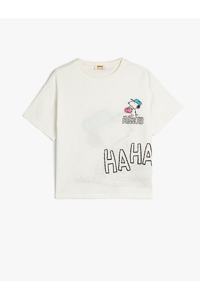 Koton Snoopy Licensed Printed Short Sleeve Crew Neck Cotton T-Shirt