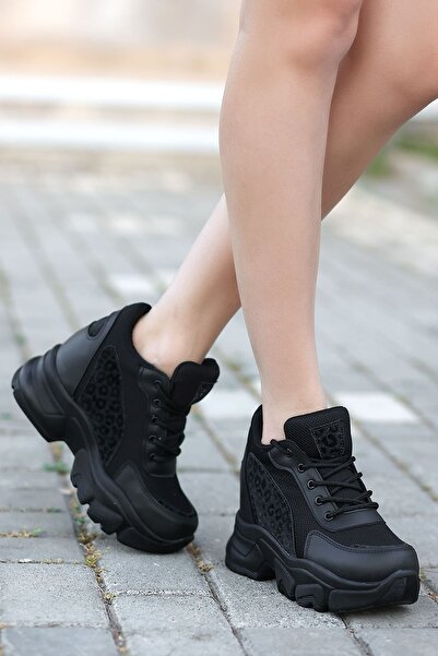 LEYDİ SHOES Frm-6001 Gi̇zli̇ Topuklu Desenli̇ Si̇yah Spor