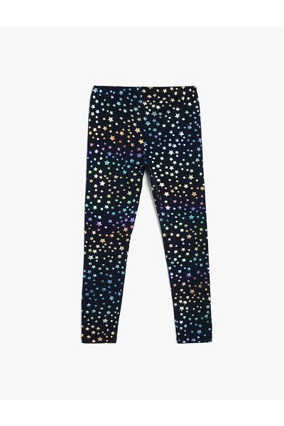 Koton Leggings din bumbac pentru fete cu talie elastică cu model de stea 5skg40094ak bleumarin