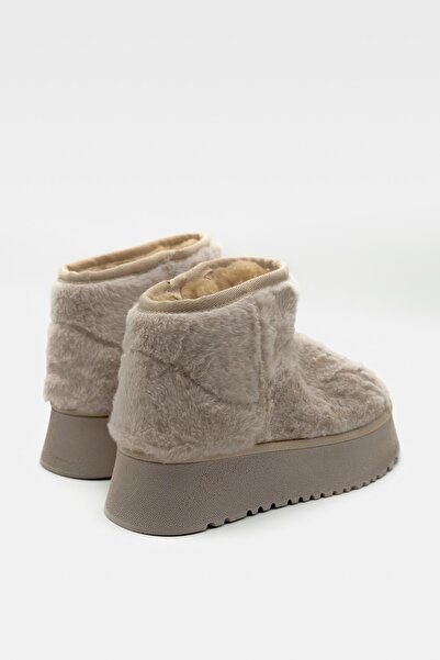 Shoebutik Browny Bej Peluş Kışlık Taban Kadın Bot